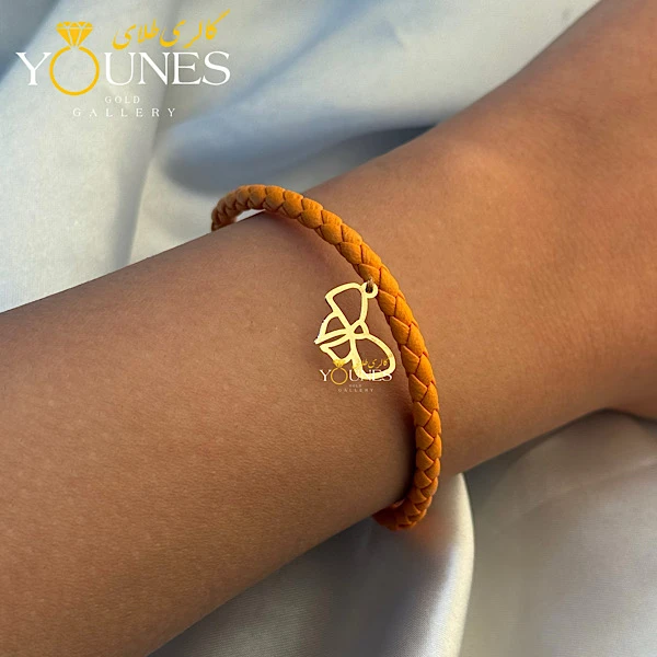 دستبند چرم پاپیون طلا